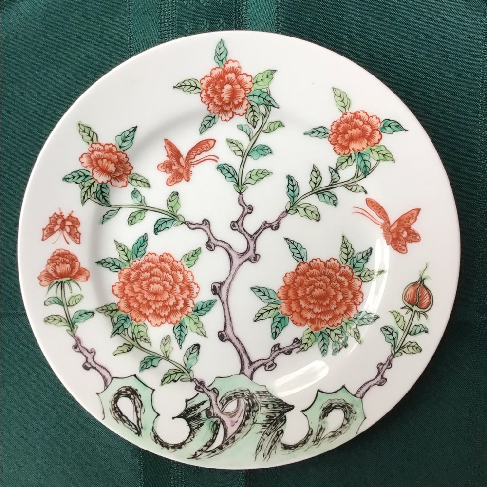Vintage Japanese Porcelain Plate Painted Flowers & Butterflies‎ Decor